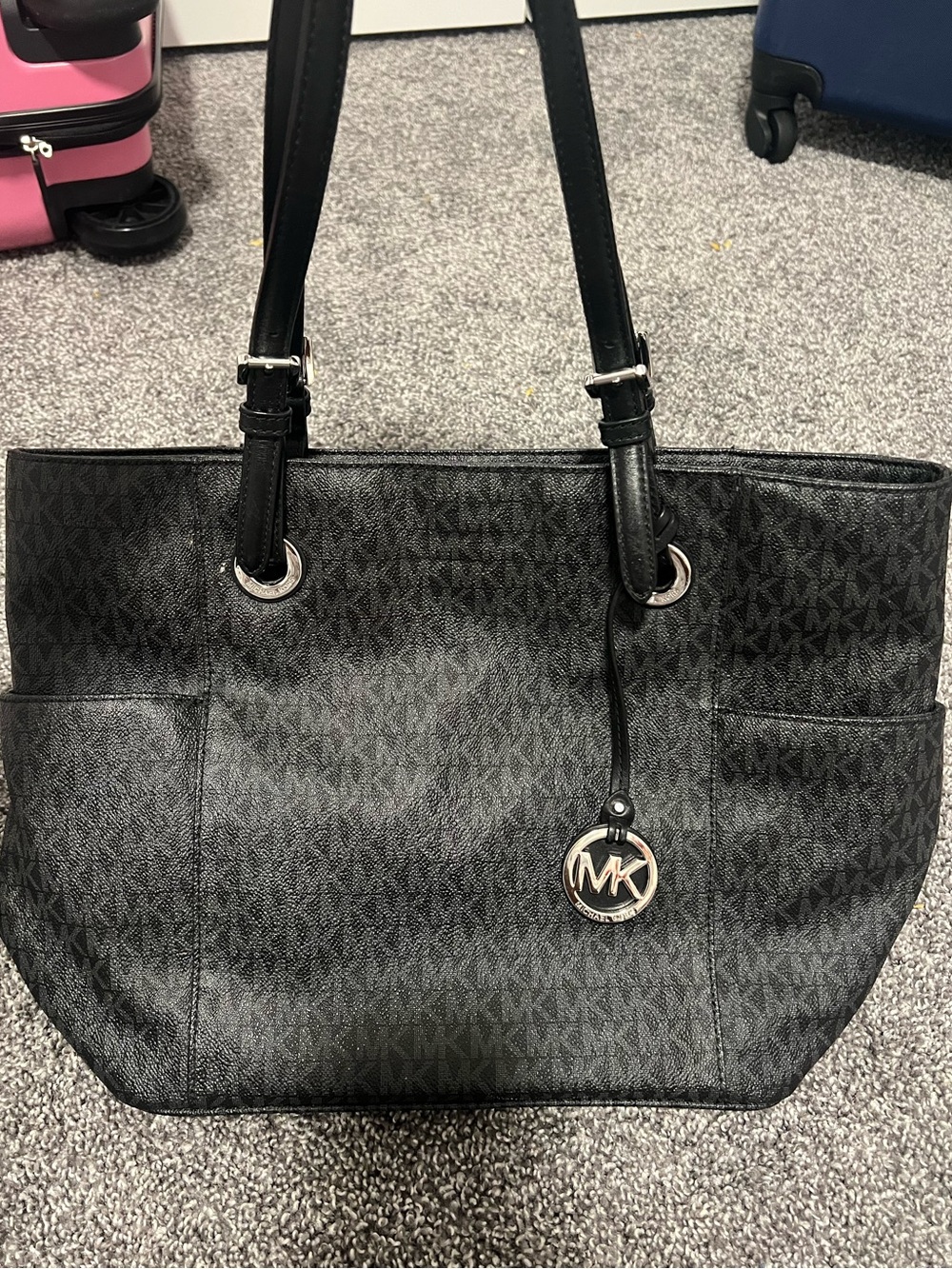 Michael Kors Black MK Logo Tote with Silver Charm